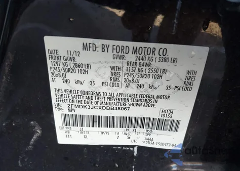 2013 Ford Edge Sel from USA, damaged, VIN 2FMDK3JCXDBB38067